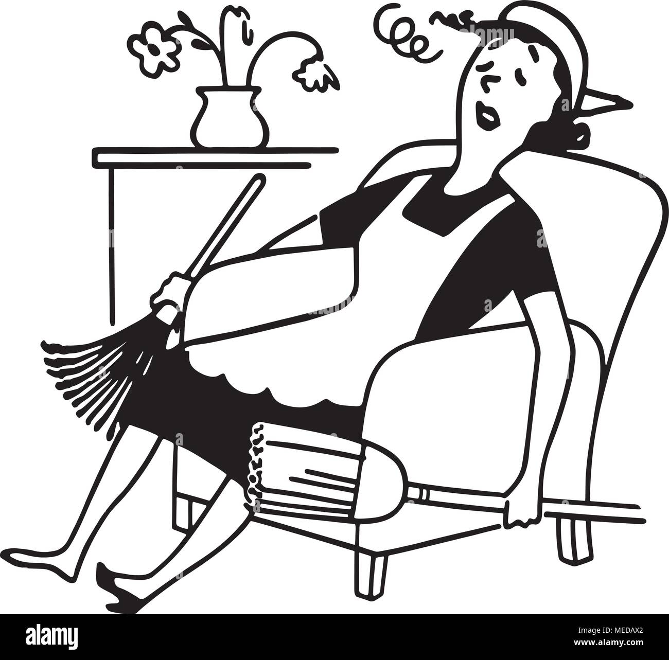 Exhausted Housewife - Retro Clipart Illustration Stock Vector