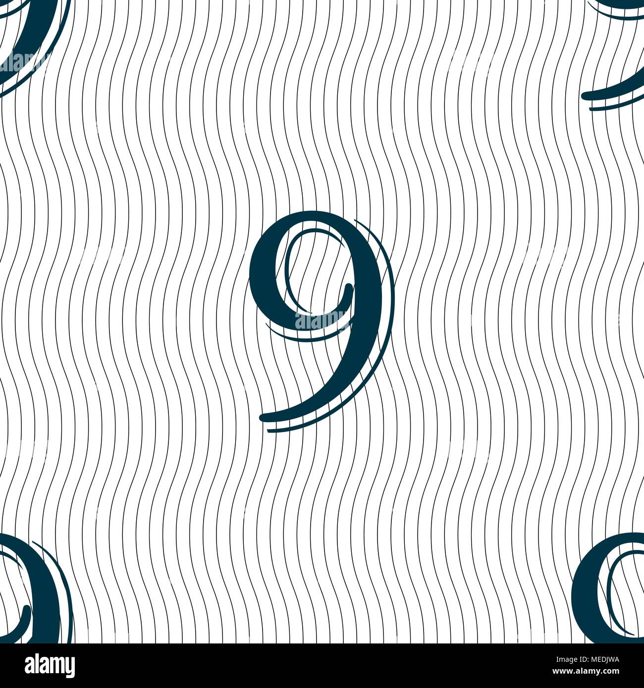 number Nine icon sign. Seamless pattern with geometric texture. Vector illustration Stock Vector