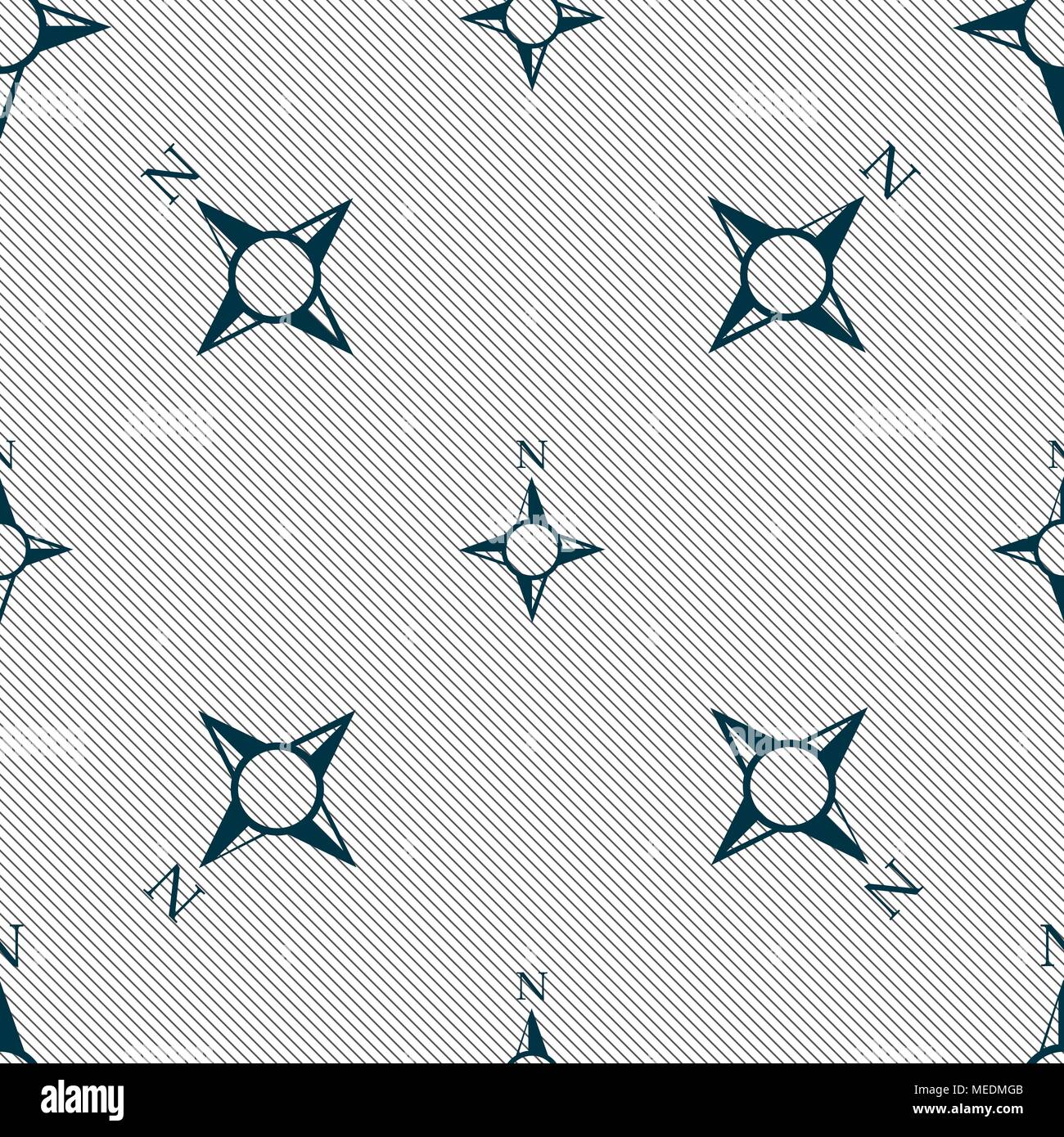 Compass sign icon. Windrose navigation symbol. Seamless pattern with geometric texture. Vector illustration Stock Vector