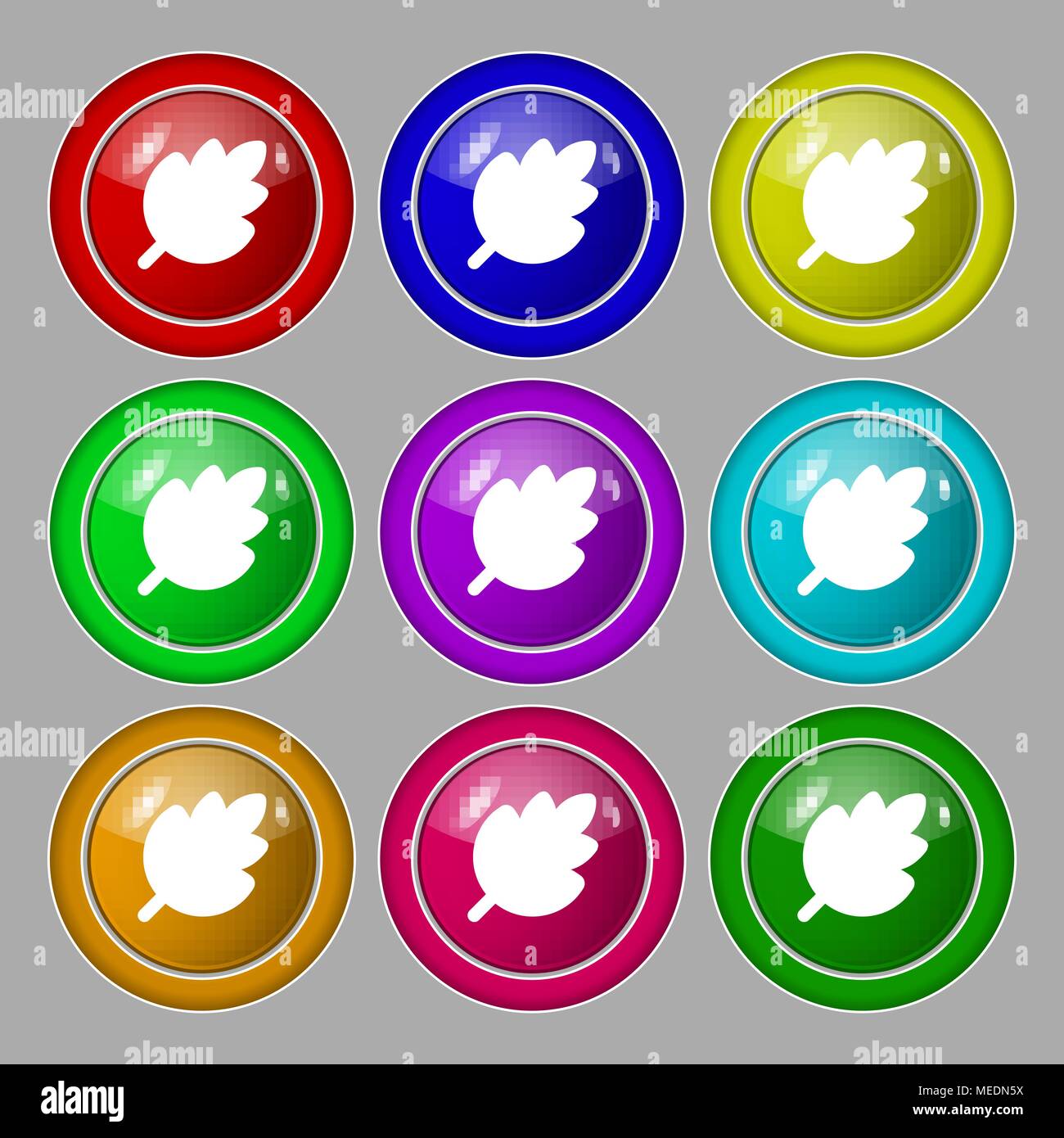 Leaf, Fresh natural product icon sign. symbol on nine round colourful ...