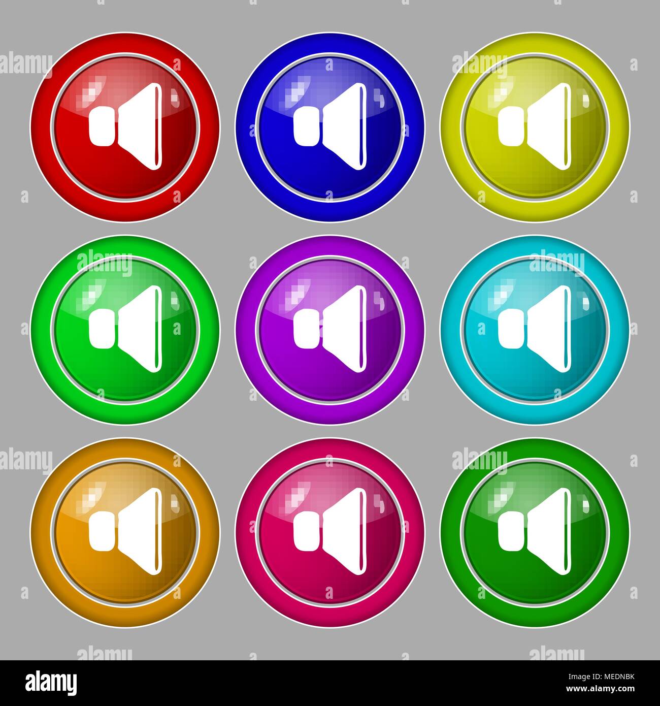 volume, sound icon sign. symbol on nine round colourful buttons. Vector ...