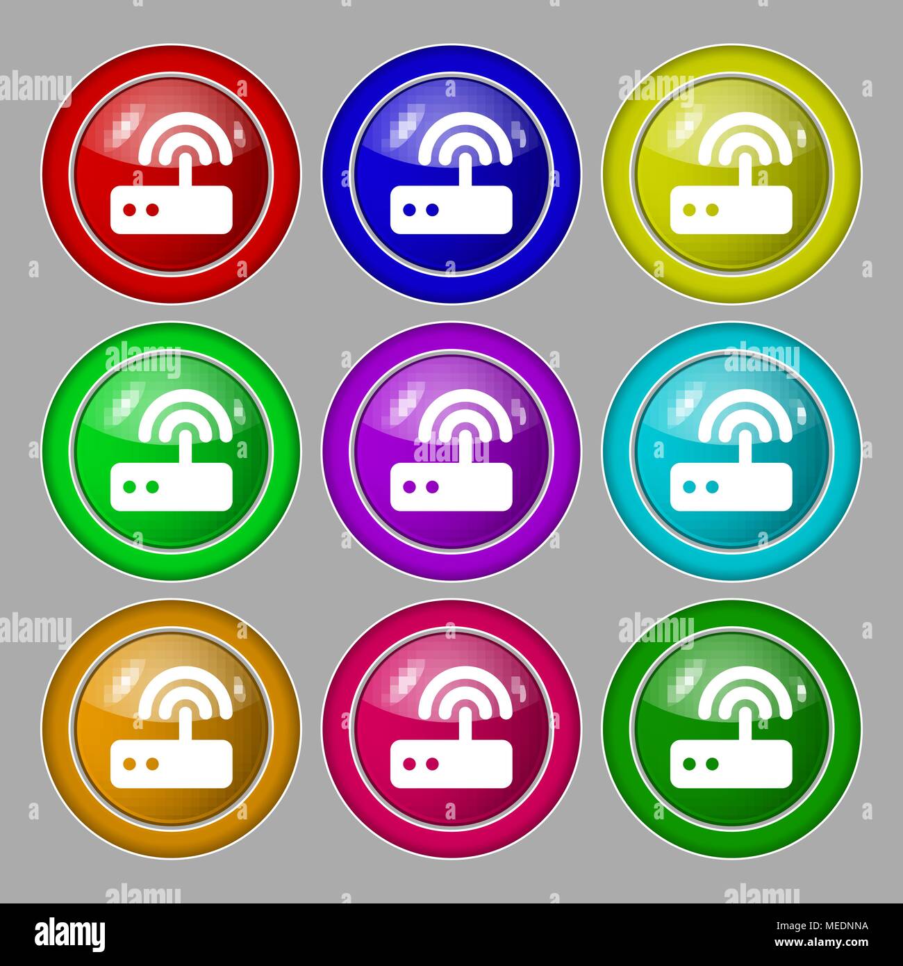 Wi fi router icon sign. symbol on nine round colourful buttons. Vector ...