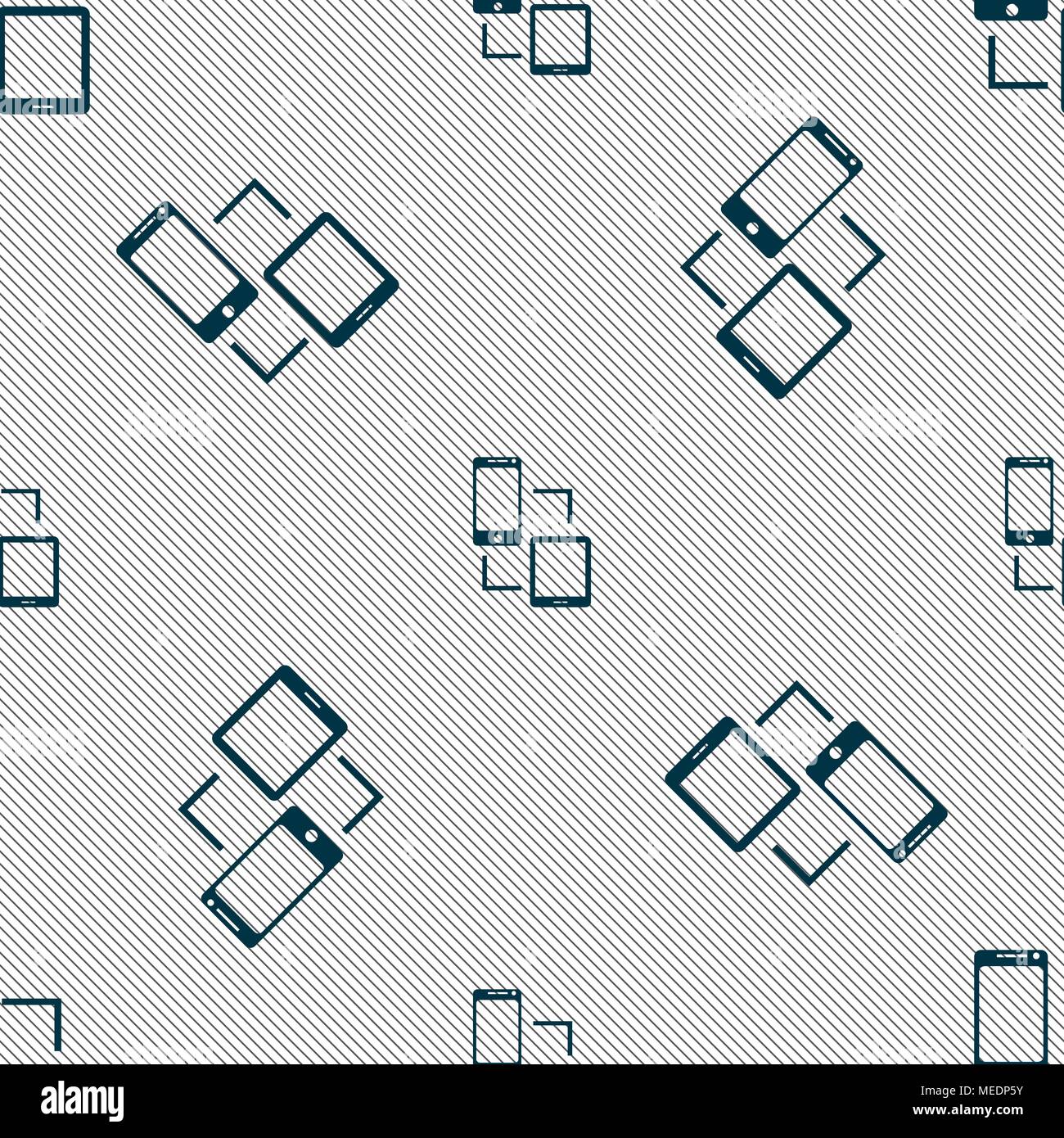 Synchronization sign icon. communicators sync symbol. Data exchange. Seamless pattern with geometric texture. Vector illustration Stock Vector
