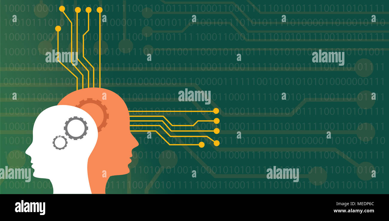 artificial intelligence concept illustration with head human robot with ...