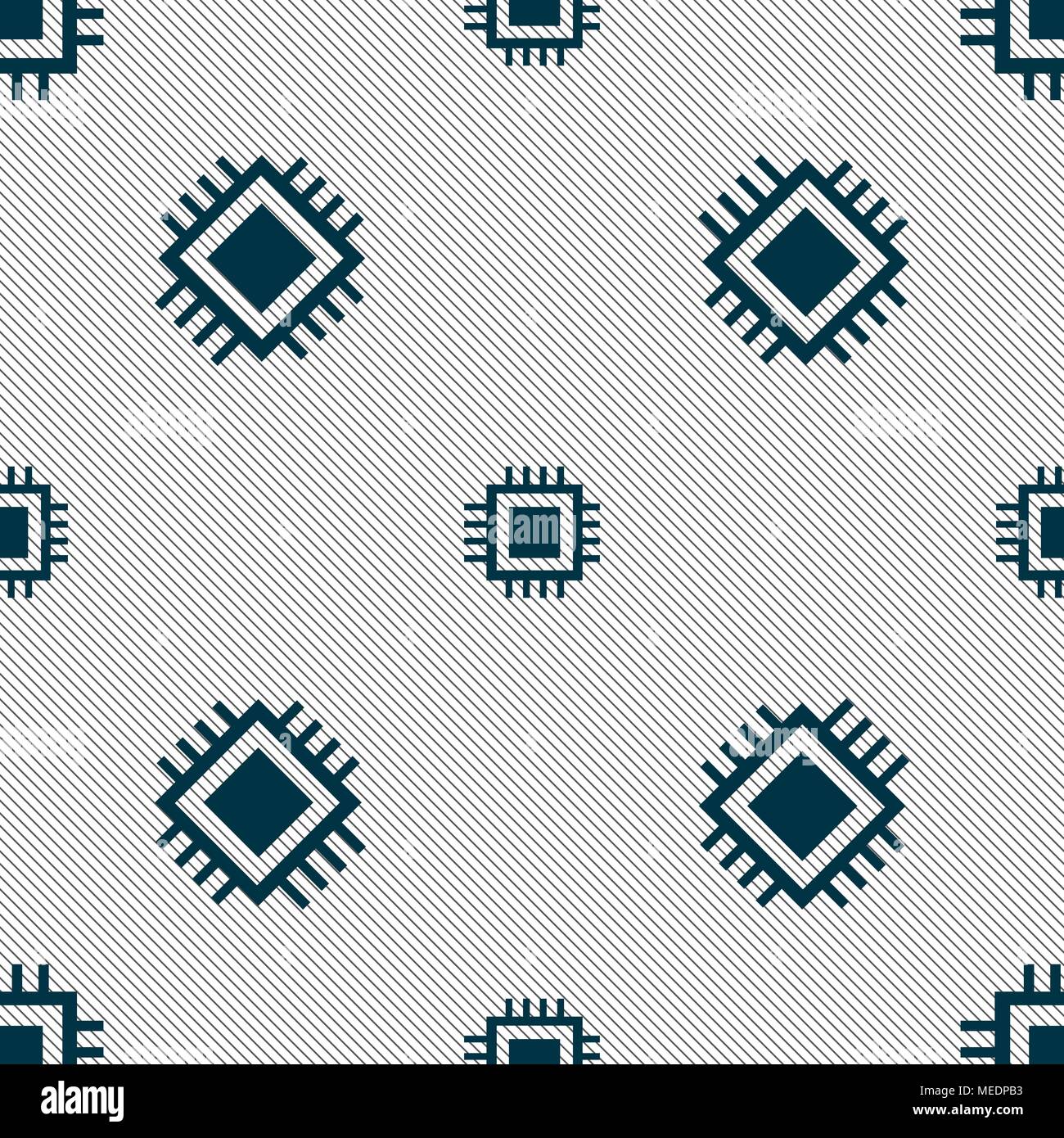 Central Processing Unit Icon. Technology scheme circle symbol. Seamless pattern with geometric texture. Vector illustration Stock Vector