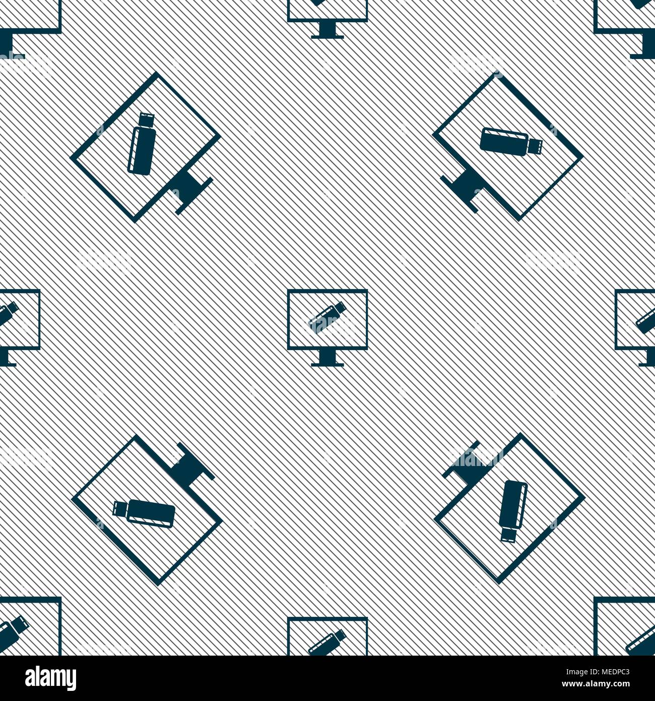 usb flash drive and monitor sign icon. Video game symbol. Seamless ...