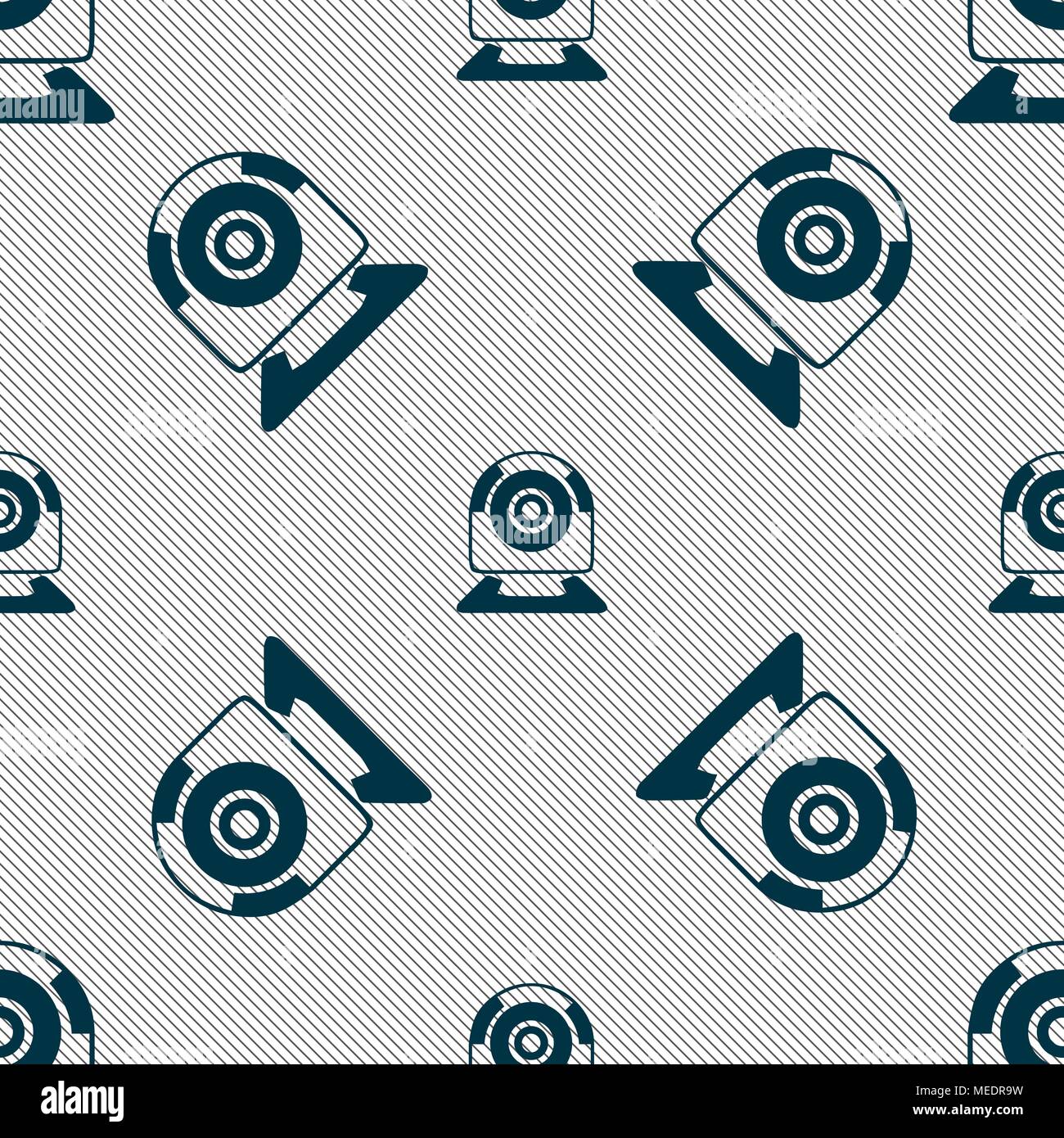 Webcam sign icon. Web video chat symbol. Camera chat. Seamless pattern with geometric texture. Vector illustration Stock Vector