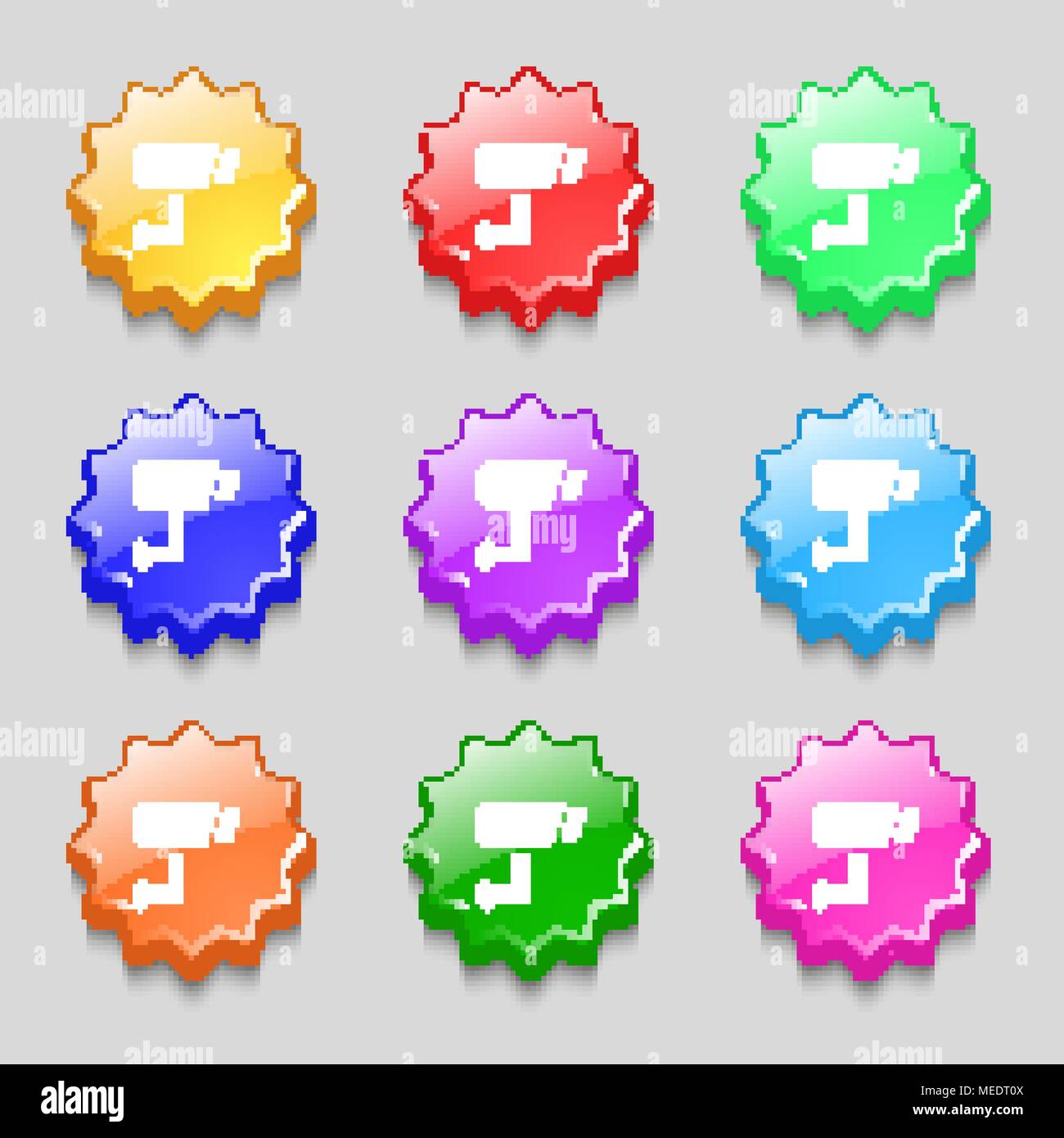 Surveillance Camera icon sign. symbol on nine wavy colourful buttons