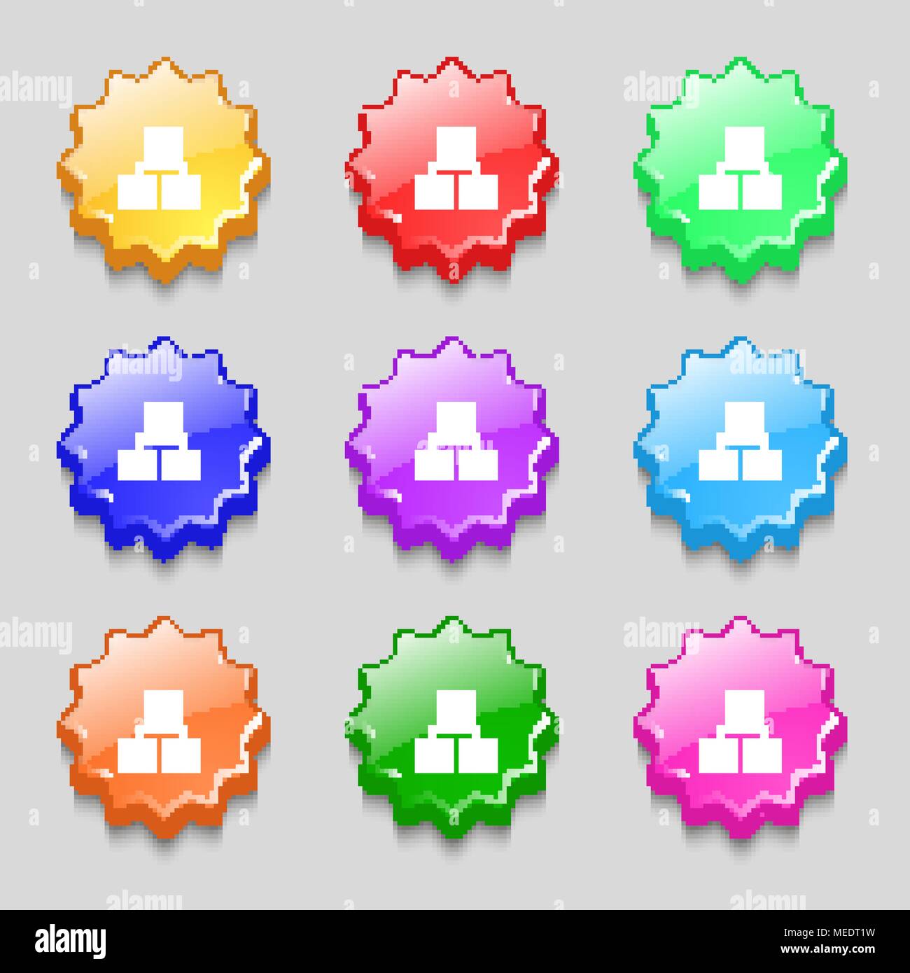 Local Network icon sign. symbol on nine wavy colourful buttons. Vector illustration Stock Vector