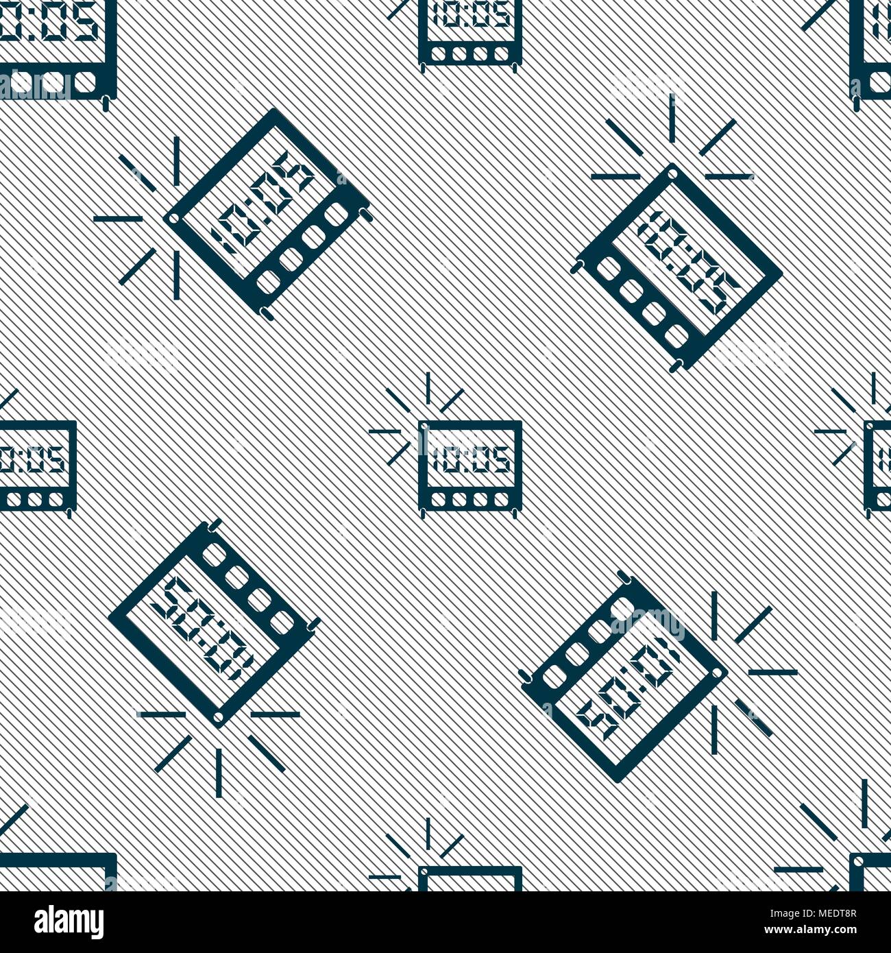 digital Alarm Clock icon sign. Seamless pattern with geometric texture. Vector illustration Stock Vector