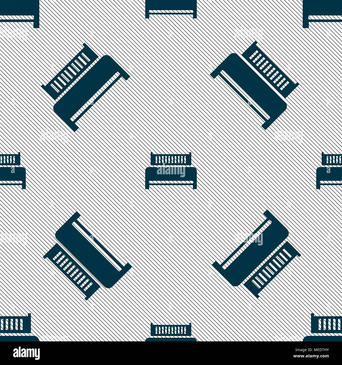 Hotel, bed icon sign. Seamless pattern with geometric texture. Vector illustration Stock Vector