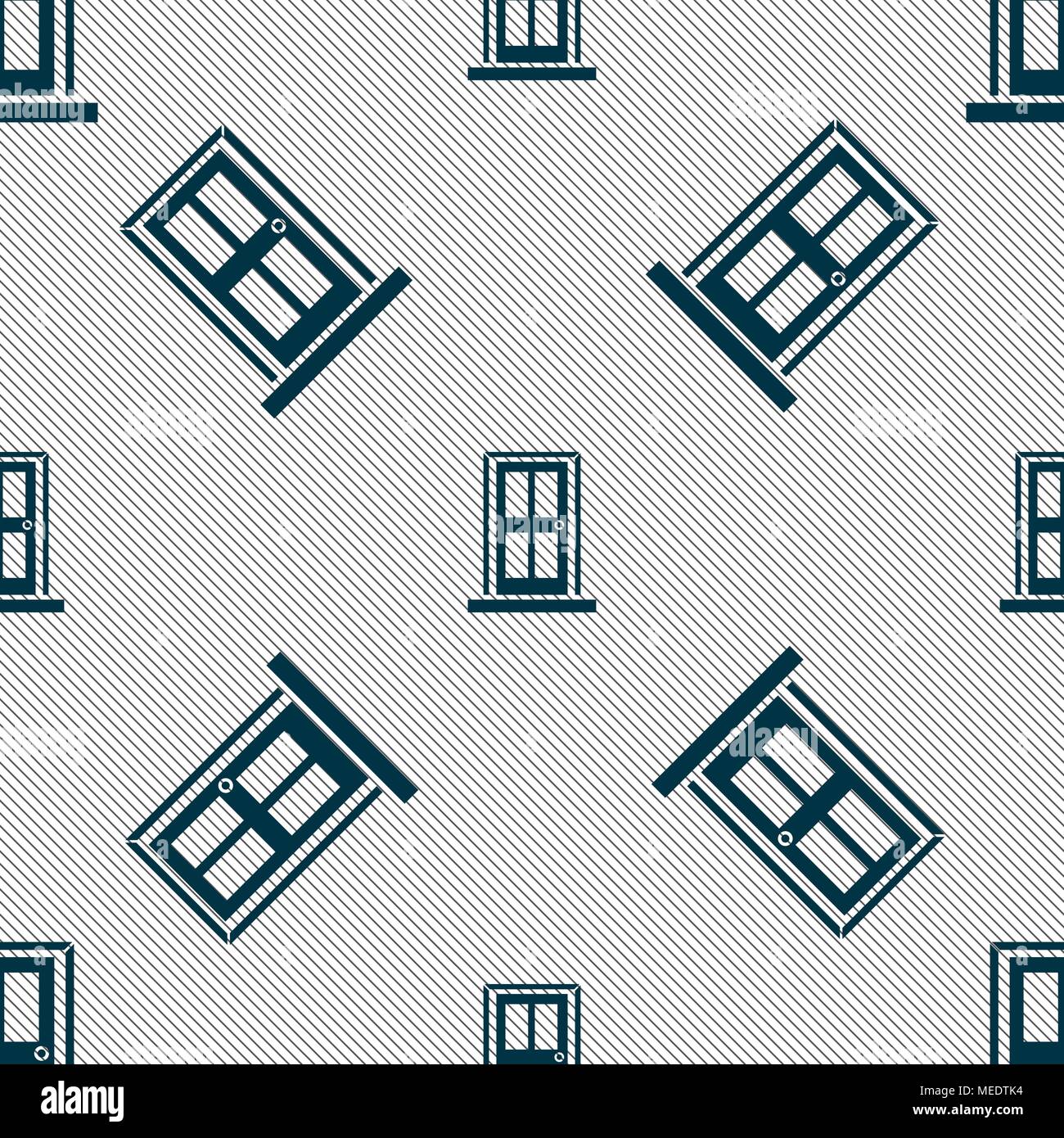 Door icon sign. Seamless pattern with geometric texture. Vector illustration Stock Vector