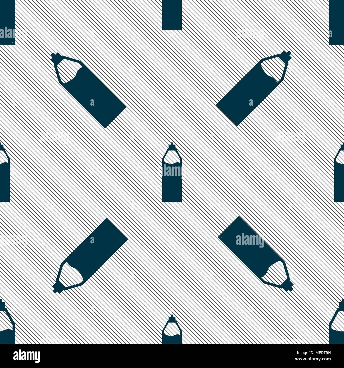 Plastic bottle with drink icon sign. Seamless pattern with geometric texture. Vector illustration Stock Vector