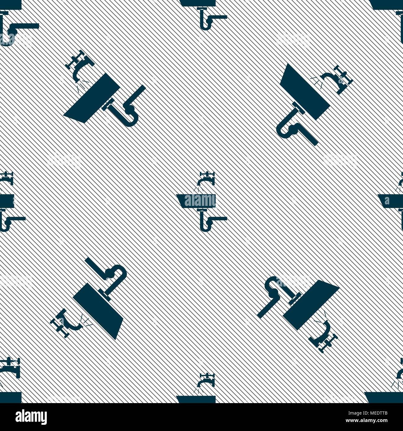 Washbasin icon sign. Seamless pattern with geometric texture. Vector illustration Stock Vector
