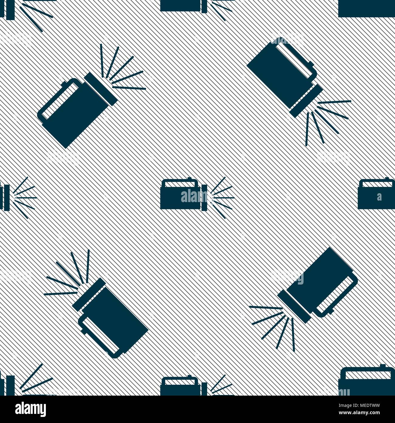 flashlight icon sign. Seamless pattern with geometric texture. Vector illustration Stock Vector