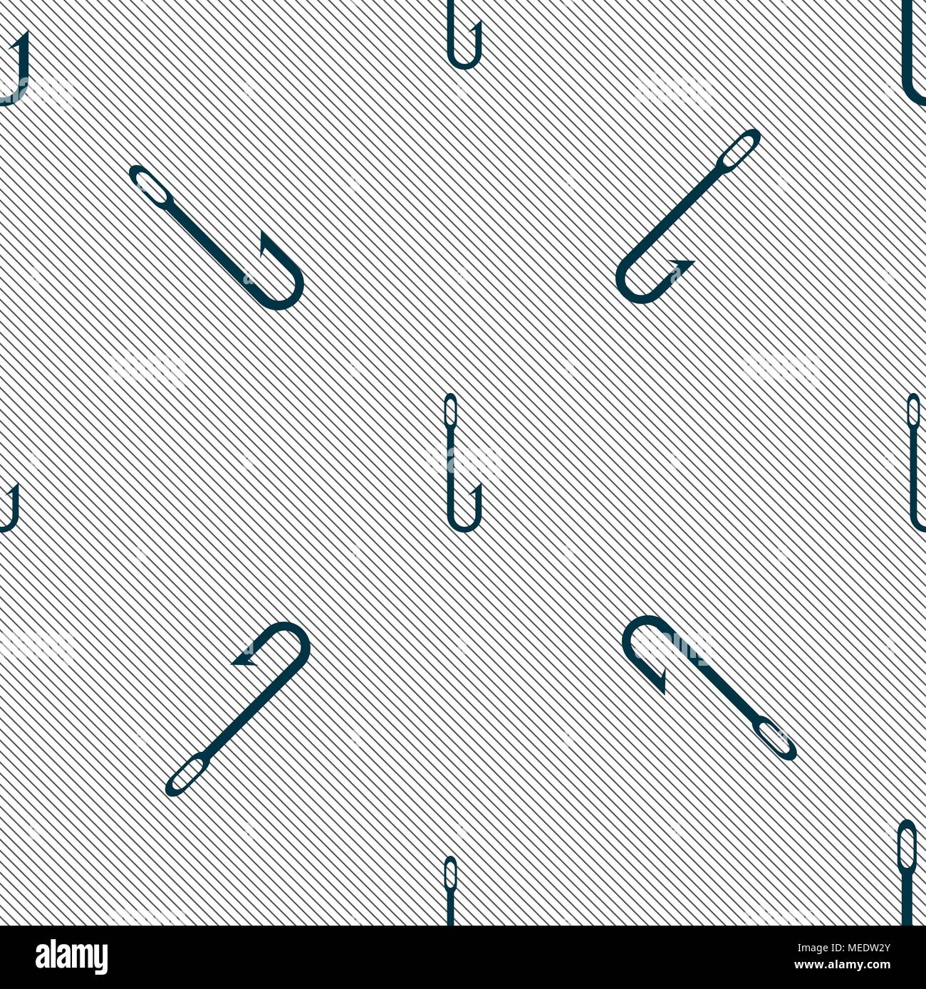 Fishing hook icon sign. Seamless pattern with geometric texture. Vector illustration Stock Vector