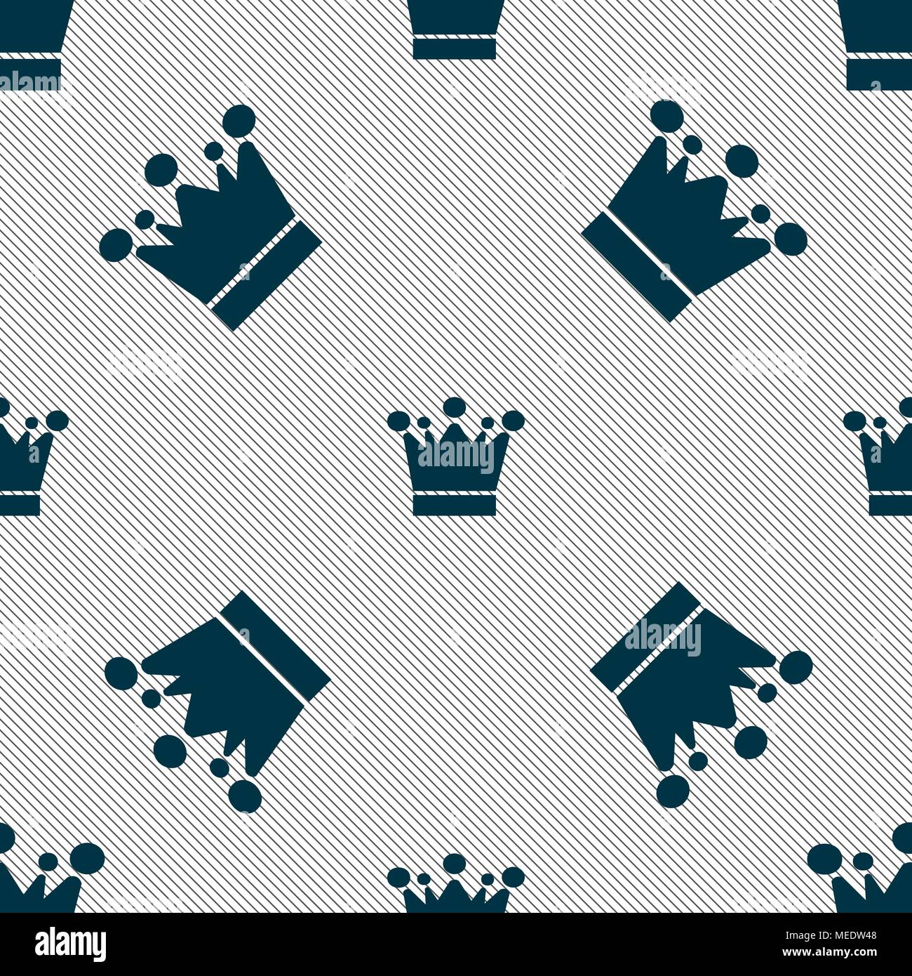 Crown icon sign. Seamless pattern with geometric texture. Vector illustration Stock Vector