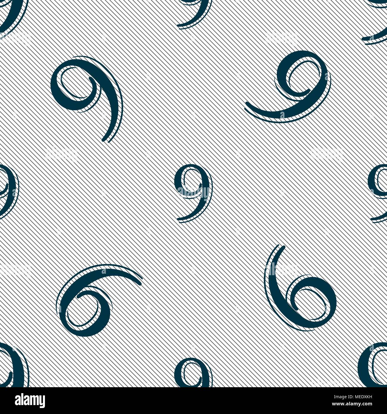 number Nine icon sign. Seamless pattern with geometric texture. Vector illustration Stock Vector