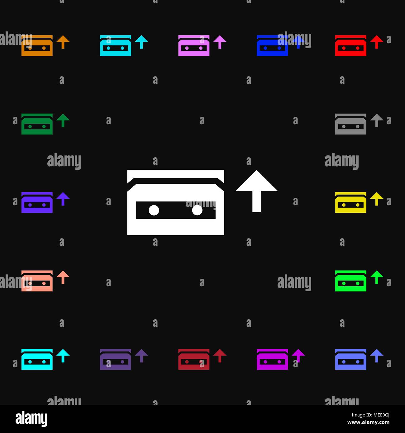 audio cassette icon sign. Lots of colorful symbols for your design ...