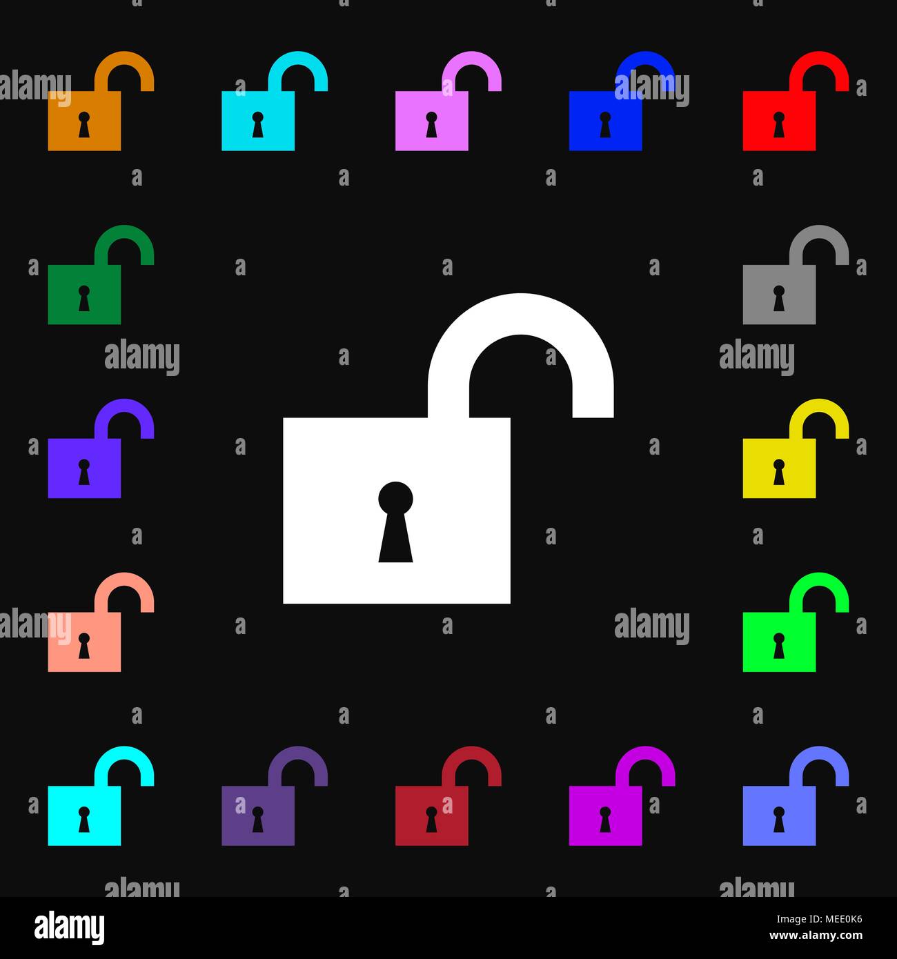 open lock icon sign. Lots of colorful symbols for your design. Vector ...