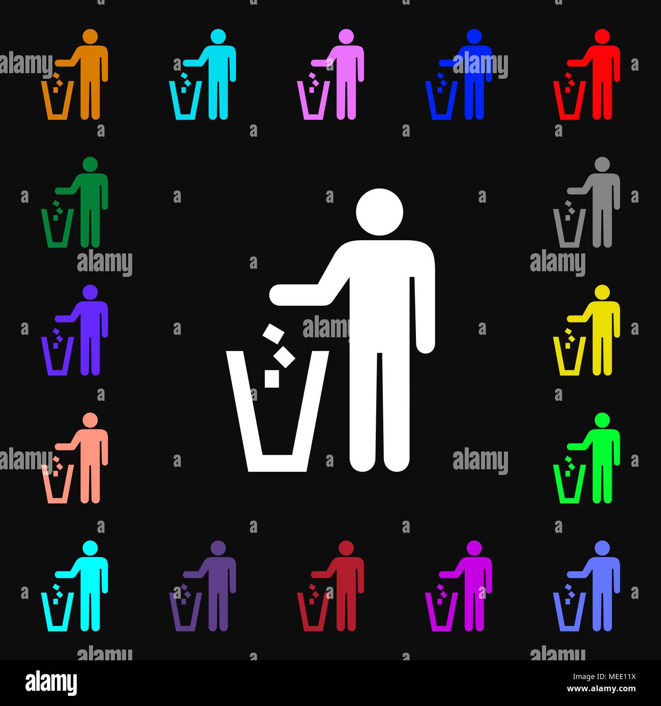 throw away the trash icon sign. Lots of colorful symbols for your