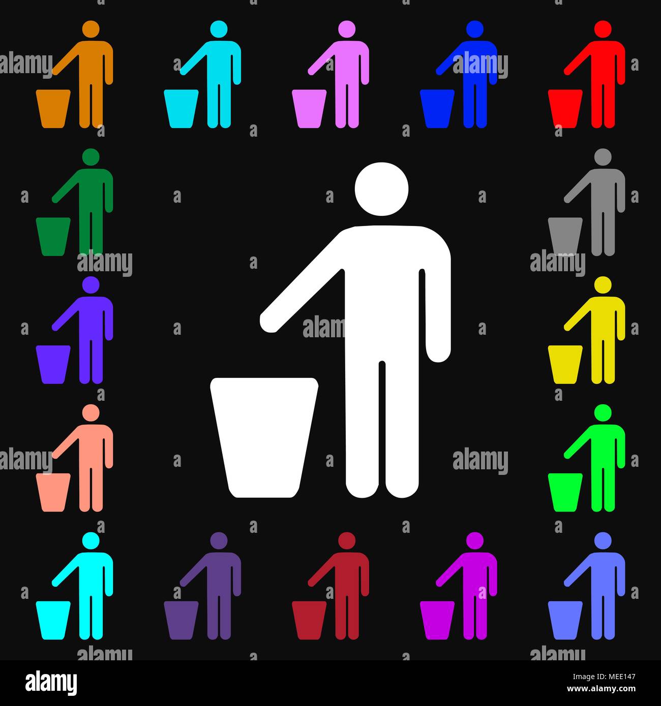 throw away the trash icon sign. Lots of colorful symbols for your