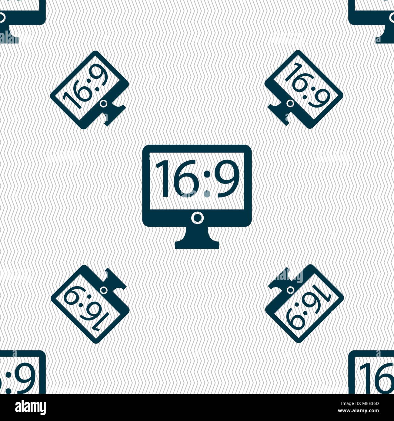 Aspect ratio 16:9 widescreen tv icon sign. Seamless pattern with geometric texture. Vector illustration Stock Vector