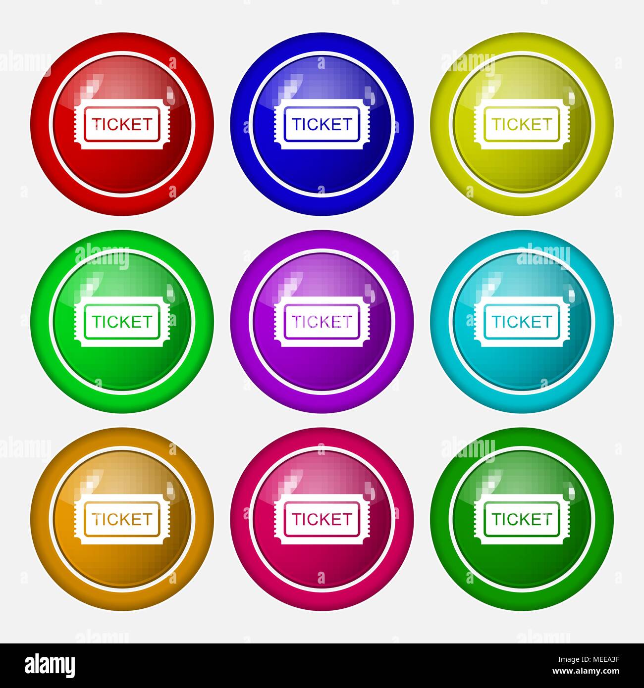 Ticket icon sign. symbol on nine round colourful buttons. Vector ...