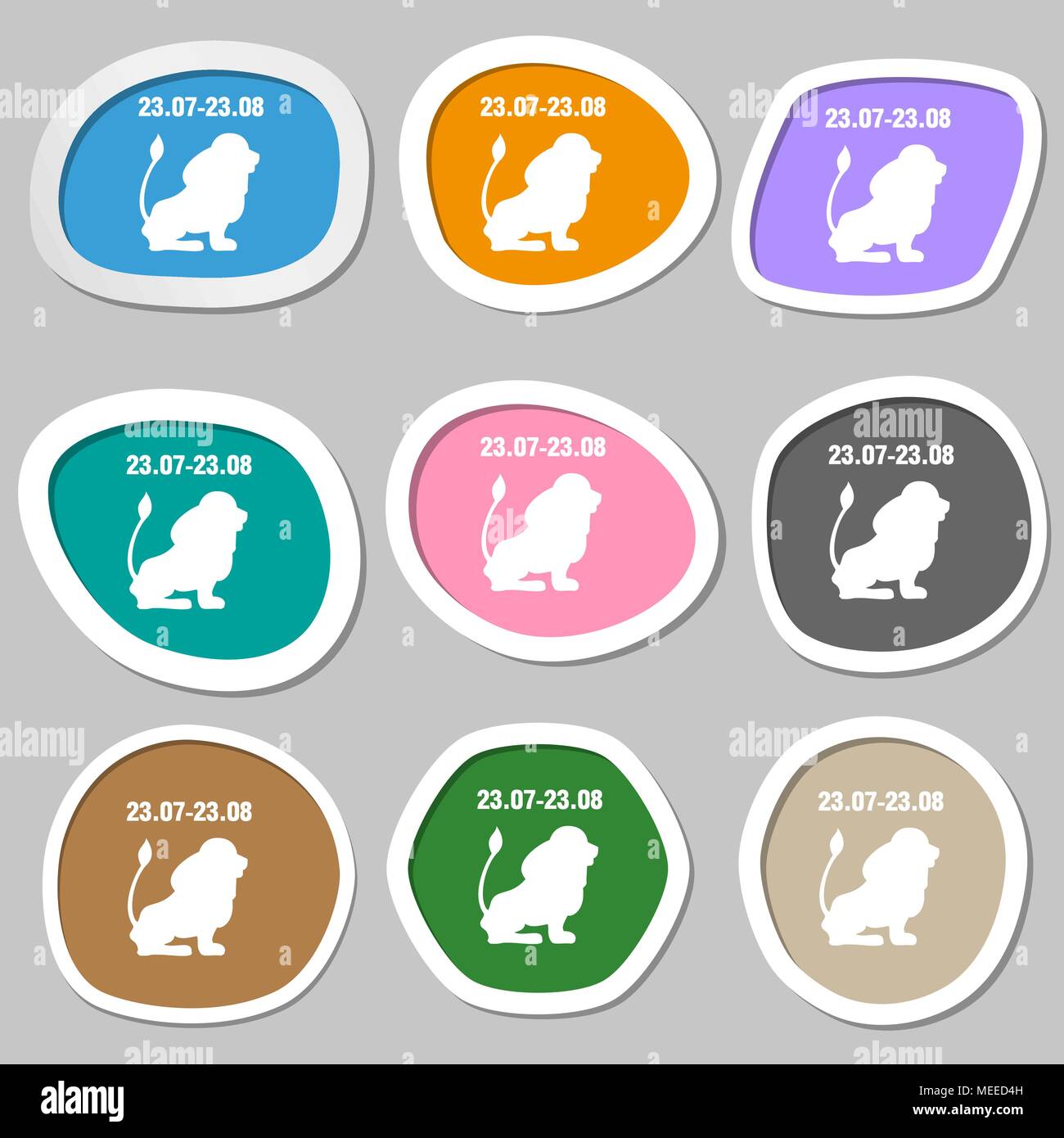 leo-zodiac-symbols-multicolored-paper-stickers-vector-illustration