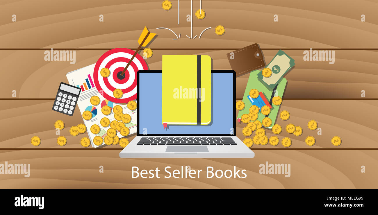 best seller books with laptop goals target chart and money falling from