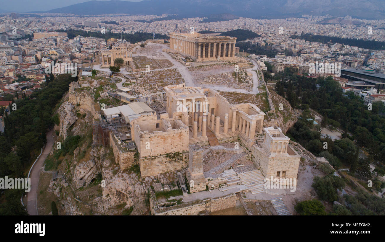 Aerial view of Acropolis of Athens ancient citadel in Greece Stock Photo