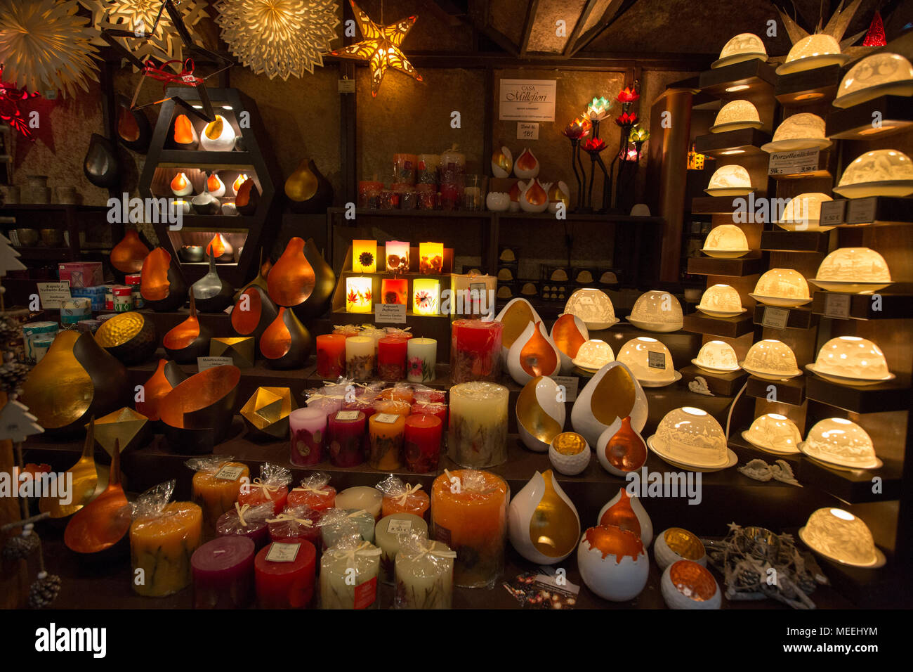 Traditional Christmas lights on sale at the traditional Christmas market in Bonn, North-Rhine Westphalia, Germany Stock Photo