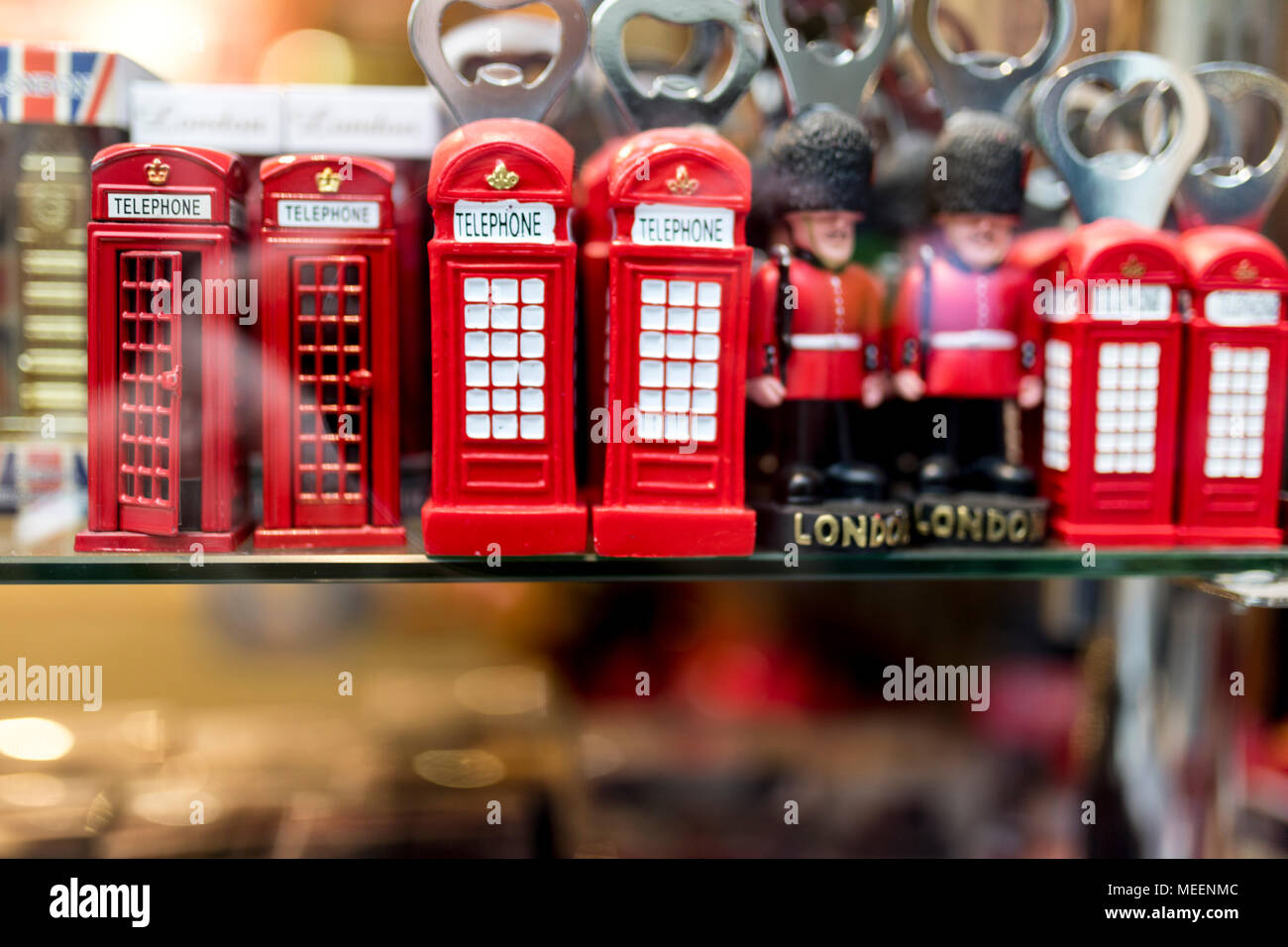 A London souvenir shop displaying British souvenirs including classic