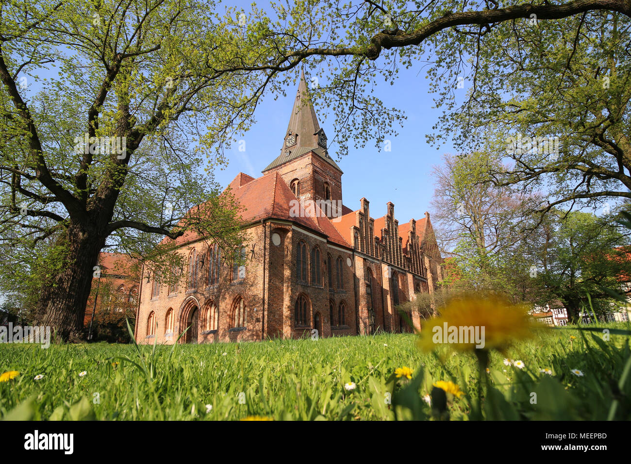 Salzwedel, Germany - April 20, 2018: View of St. Catherine's Church in the Hanseatic city of Salzwedel in Altmark, Germany. Her patron saint is Saint  Stock Photo