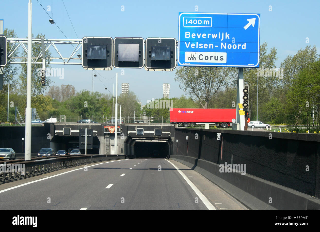 Netherlands,Holland,North Holland,Velsen,North Sea Canal,june 2016:tunnel underneath  on the North Sea Canal called the Velsertunnel Stock Photo