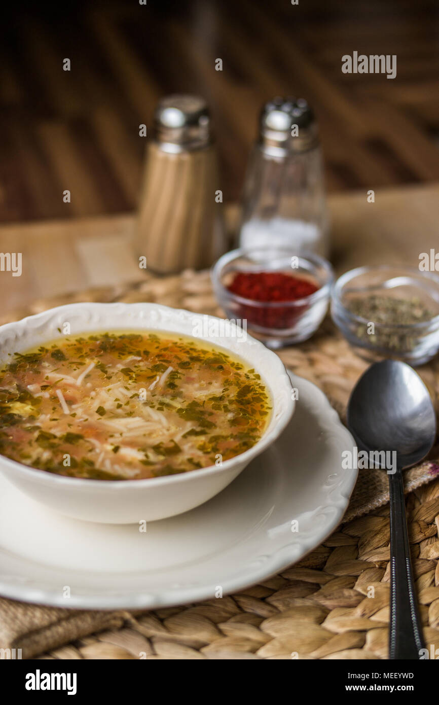 Traditional turkish chicken broth soup Stock Photo - Alamy