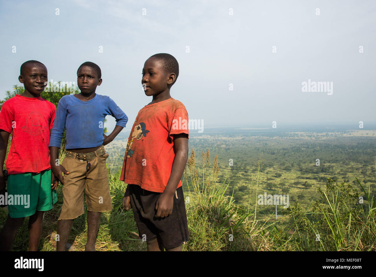 3 children in nature, Uganda Stock Photo