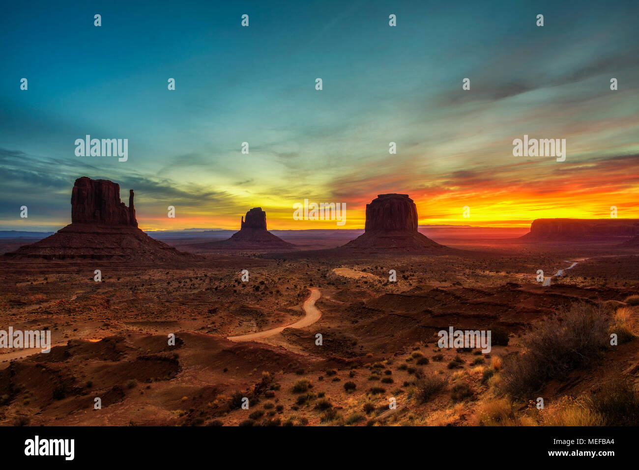 Sunrise over Monument Valley, Arizona, USA Stock Photo
