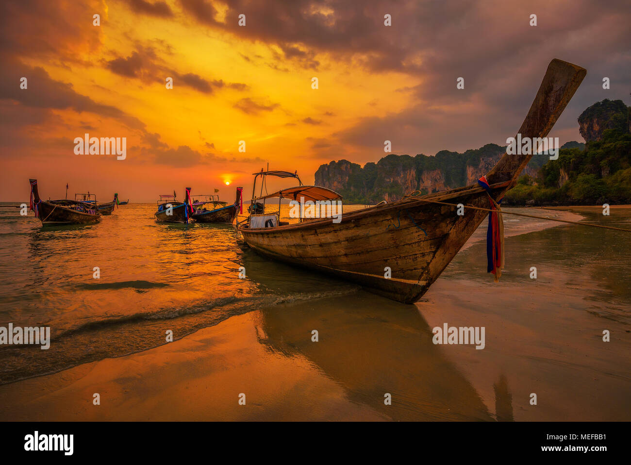 Sunset over Railay Beach at Krabi, Thailand Stock Photo