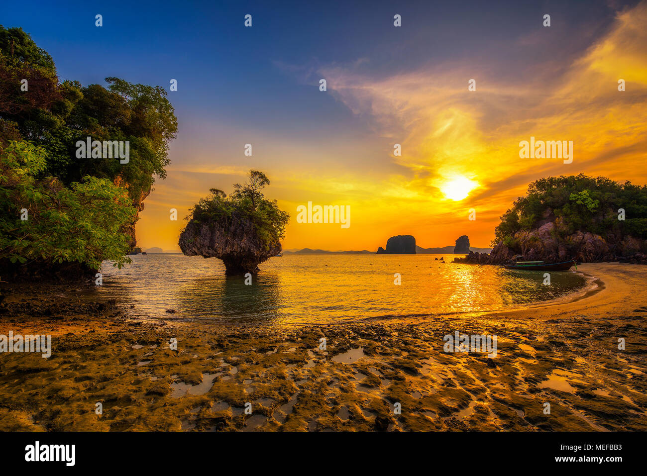 Sunset over Laopilae archipelago around Ko Hong island near Krabi, Thailand Stock Photo
