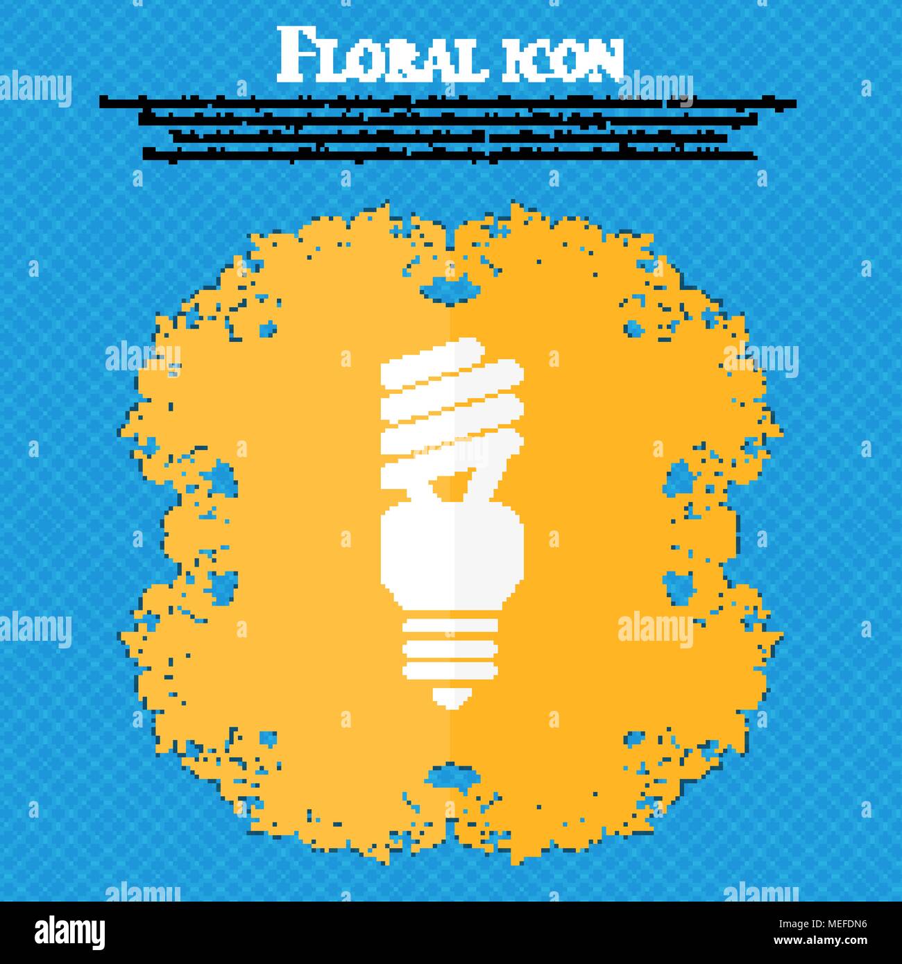 fluorescent lamp icon. Floral flat design on a blue abstract background ...