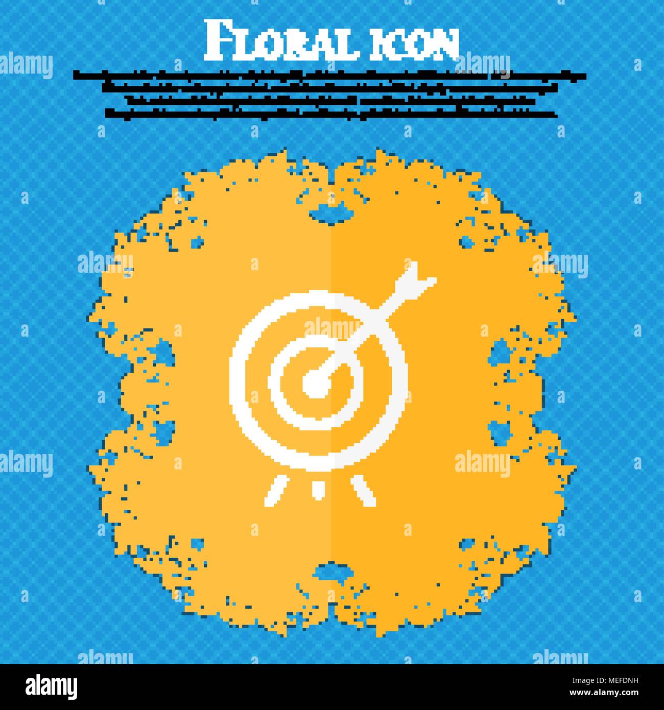 Target icon. Floral flat design on a blue abstract background with ...