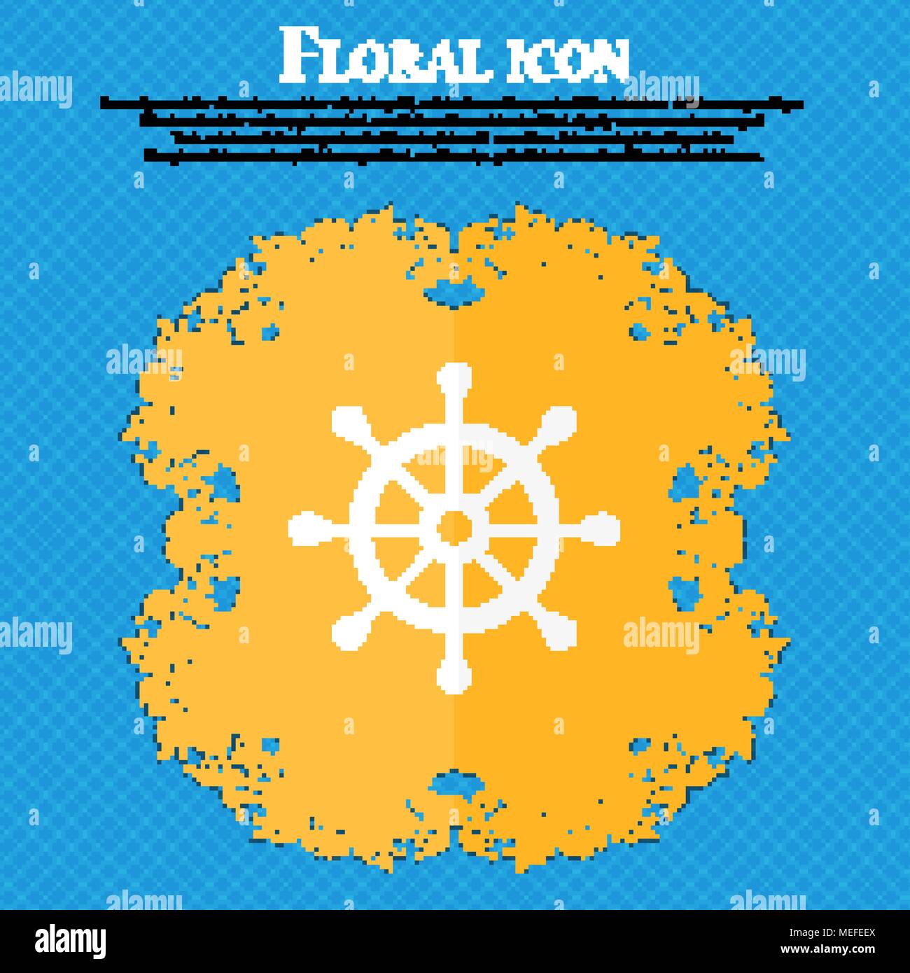 Ship Helm Icon Floral Flat Design On A Blue Abstract Background With 