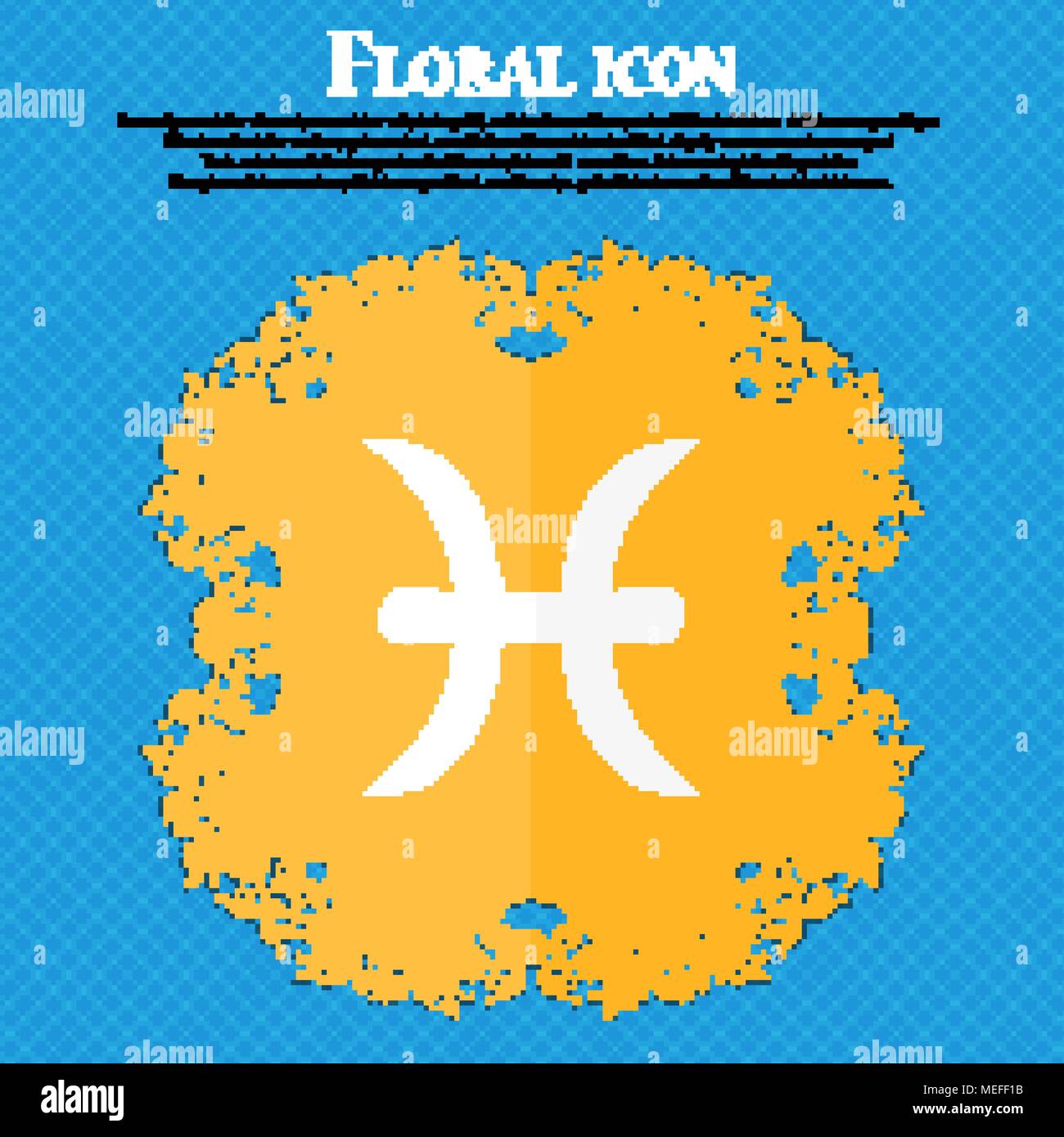 Pisces zodiac sign icon. Floral flat design on a blue abstract ...