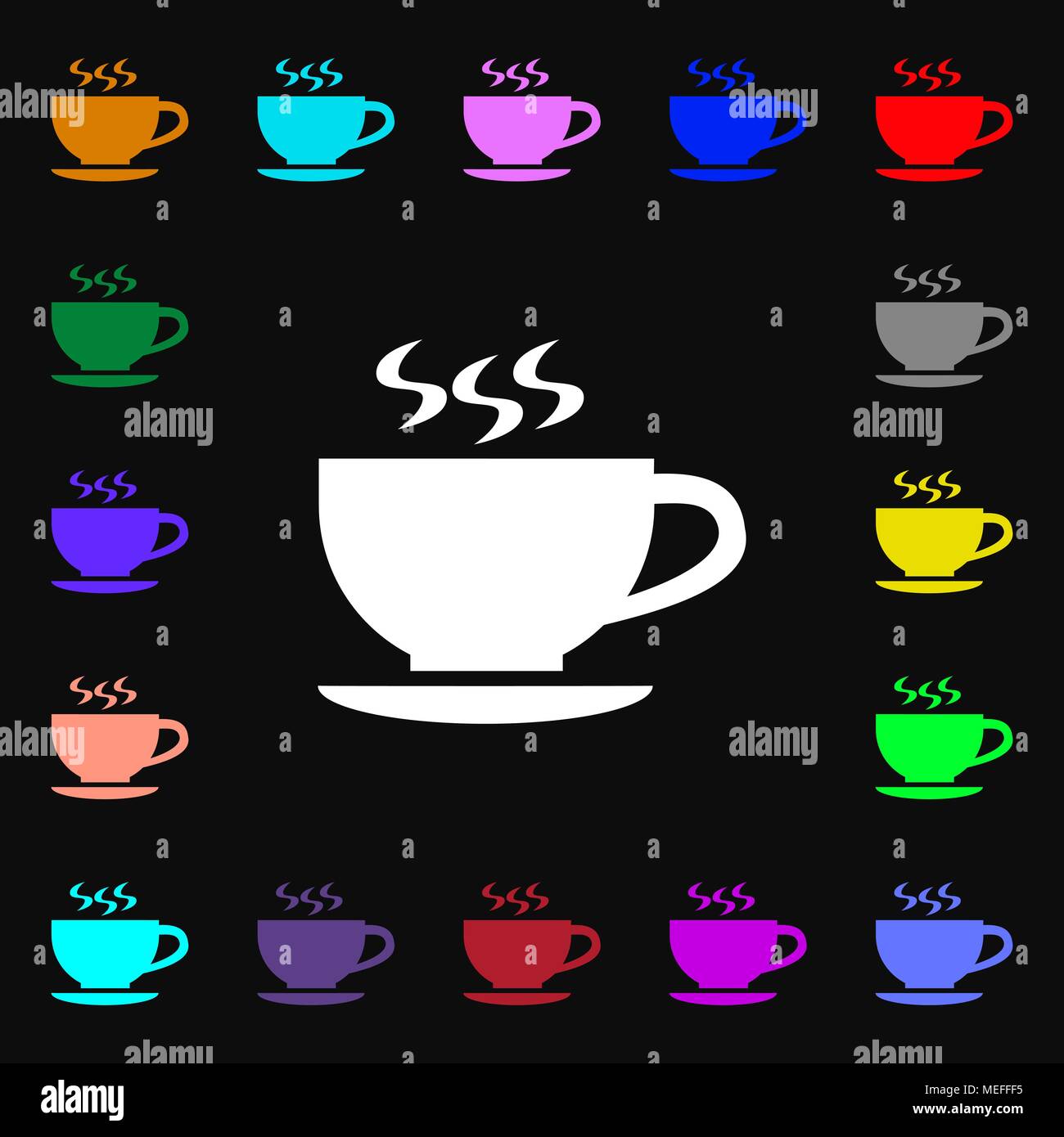 The tea and cup icon sign. Lots of colorful symbols for your design ...