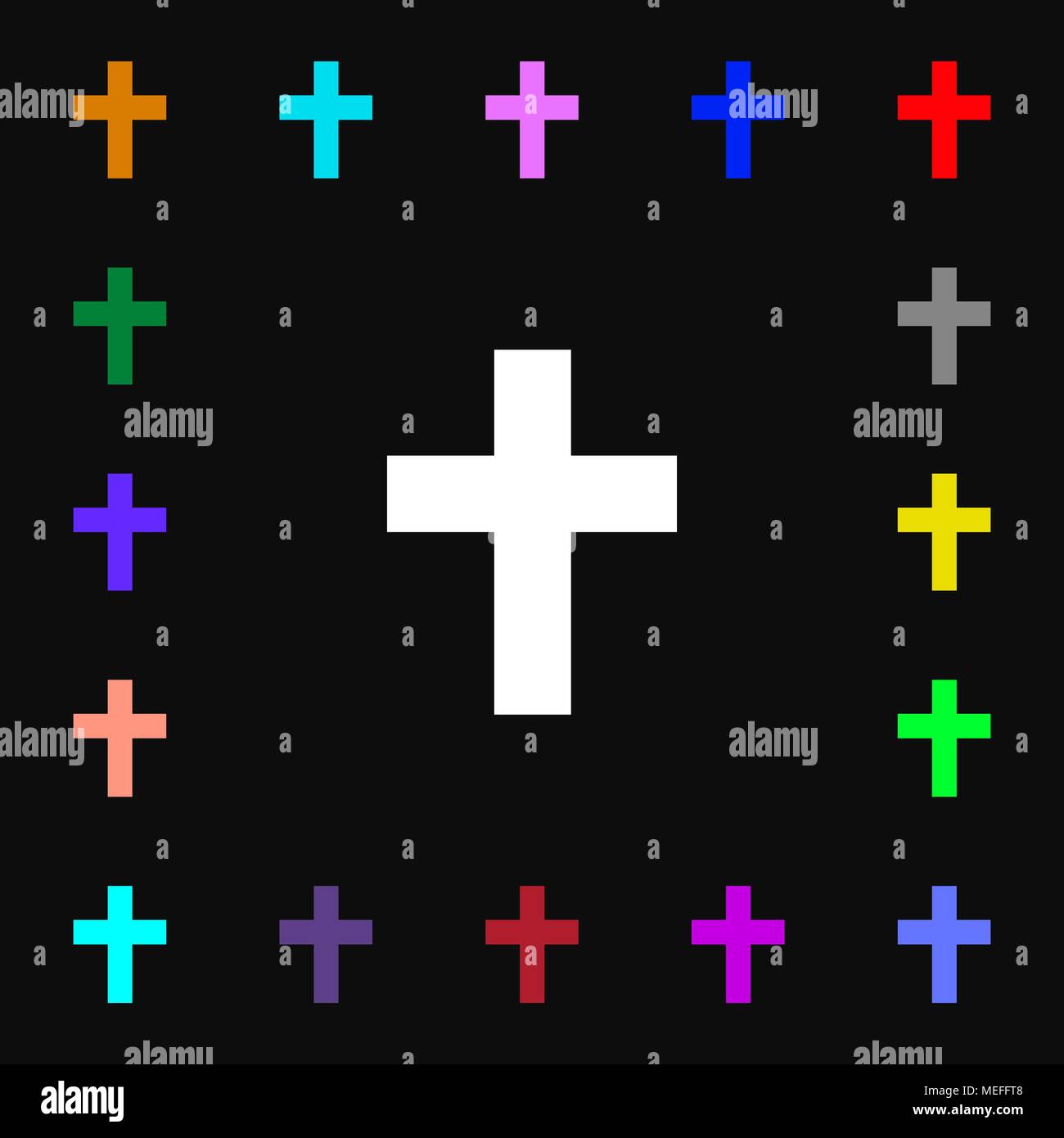 religious cross, Christian icon sign. Lots of colorful symbols for your