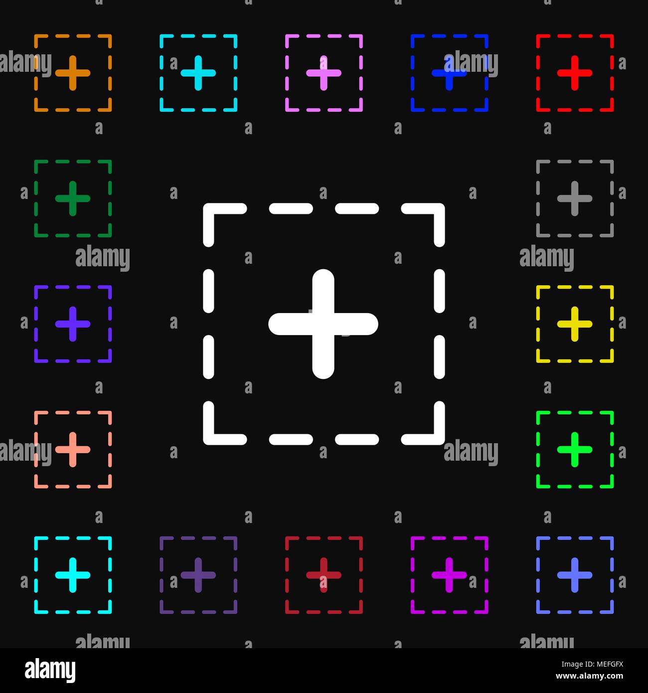 Plus in square icon sign. Lots of colorful symbols for your design ...