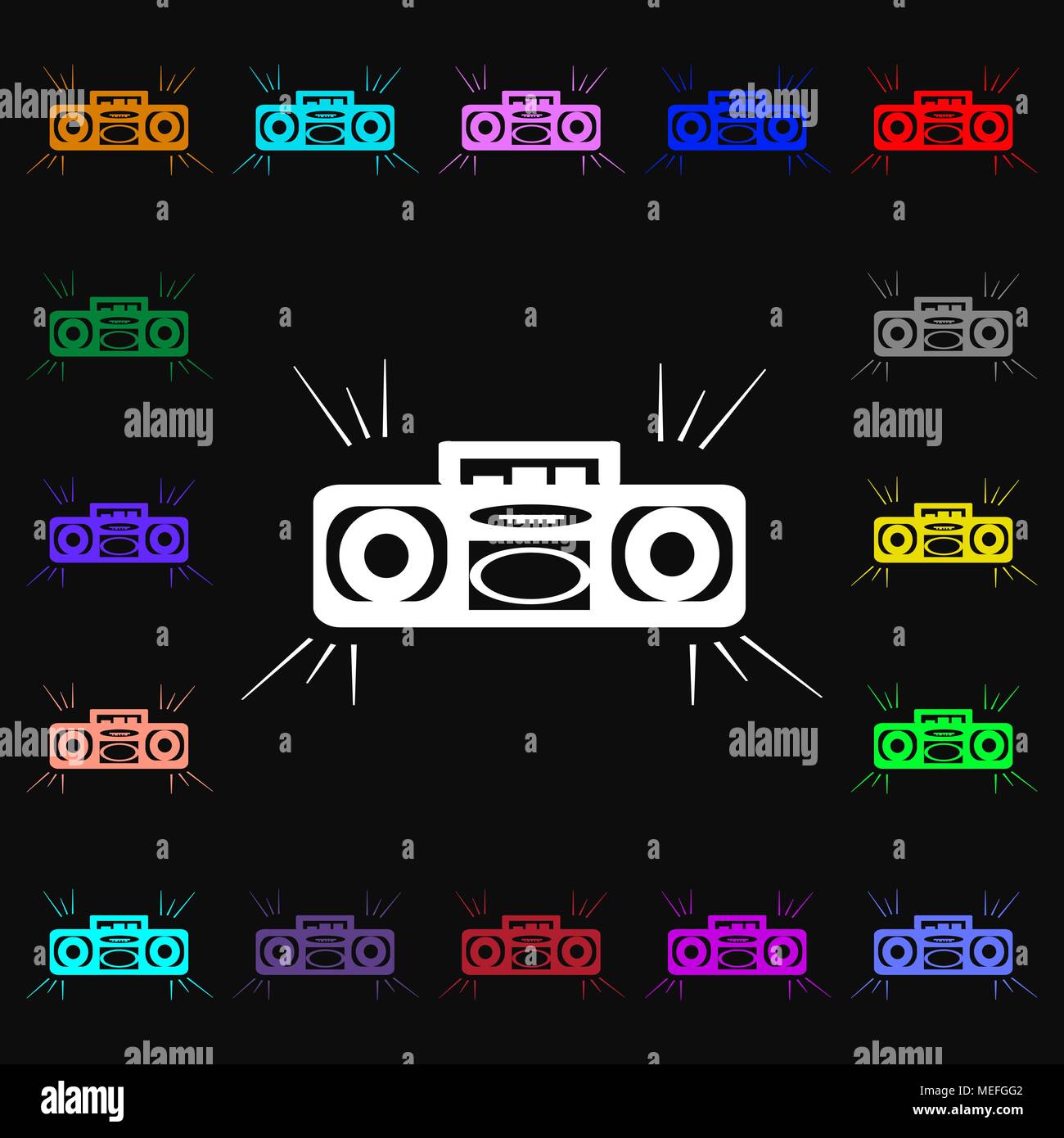 Radio cassette player icon sign. Lots of colorful symbols for your ...
