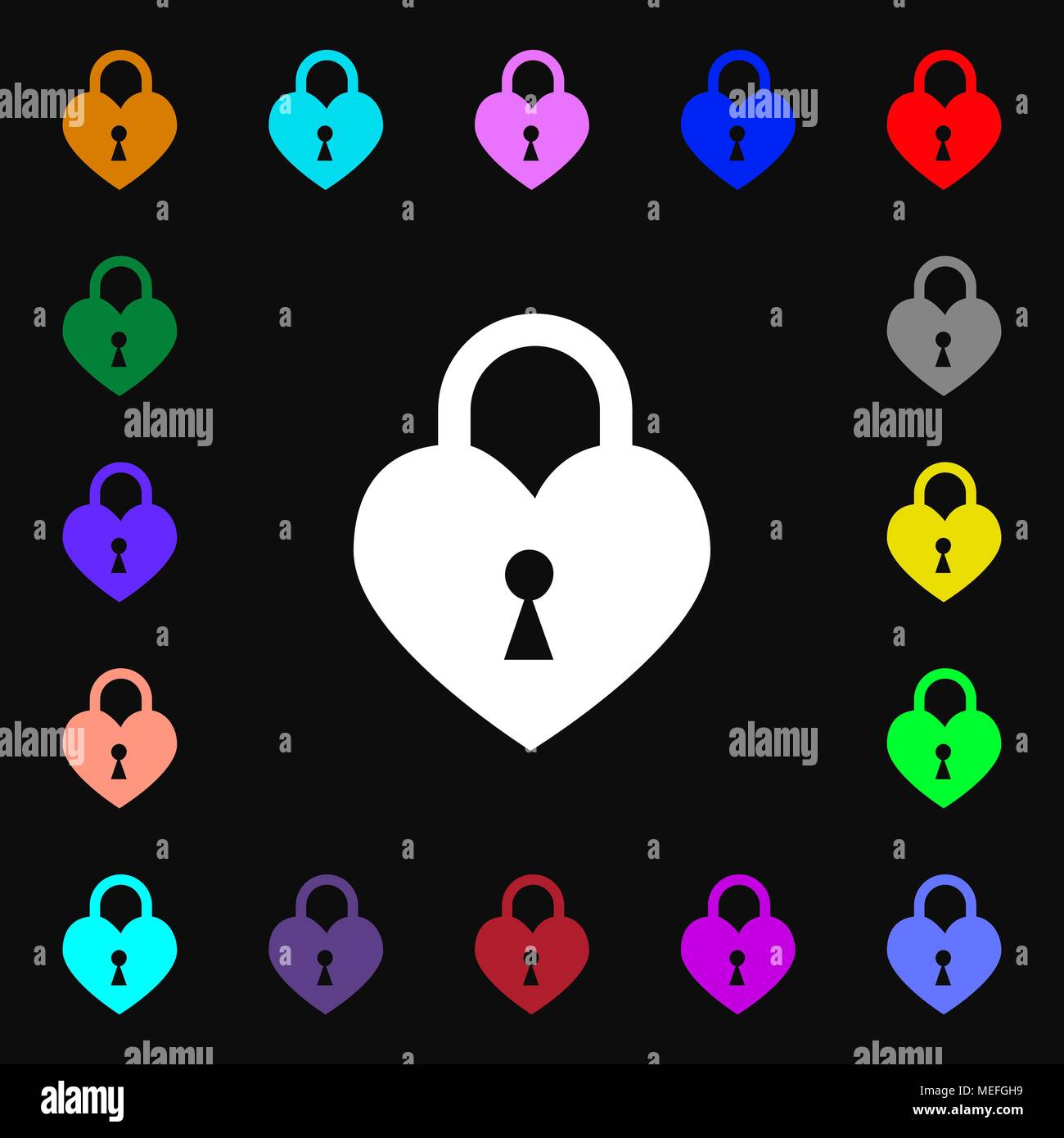 Lock in the shape of heart icon sign. Lots of colorful symbols for your ...