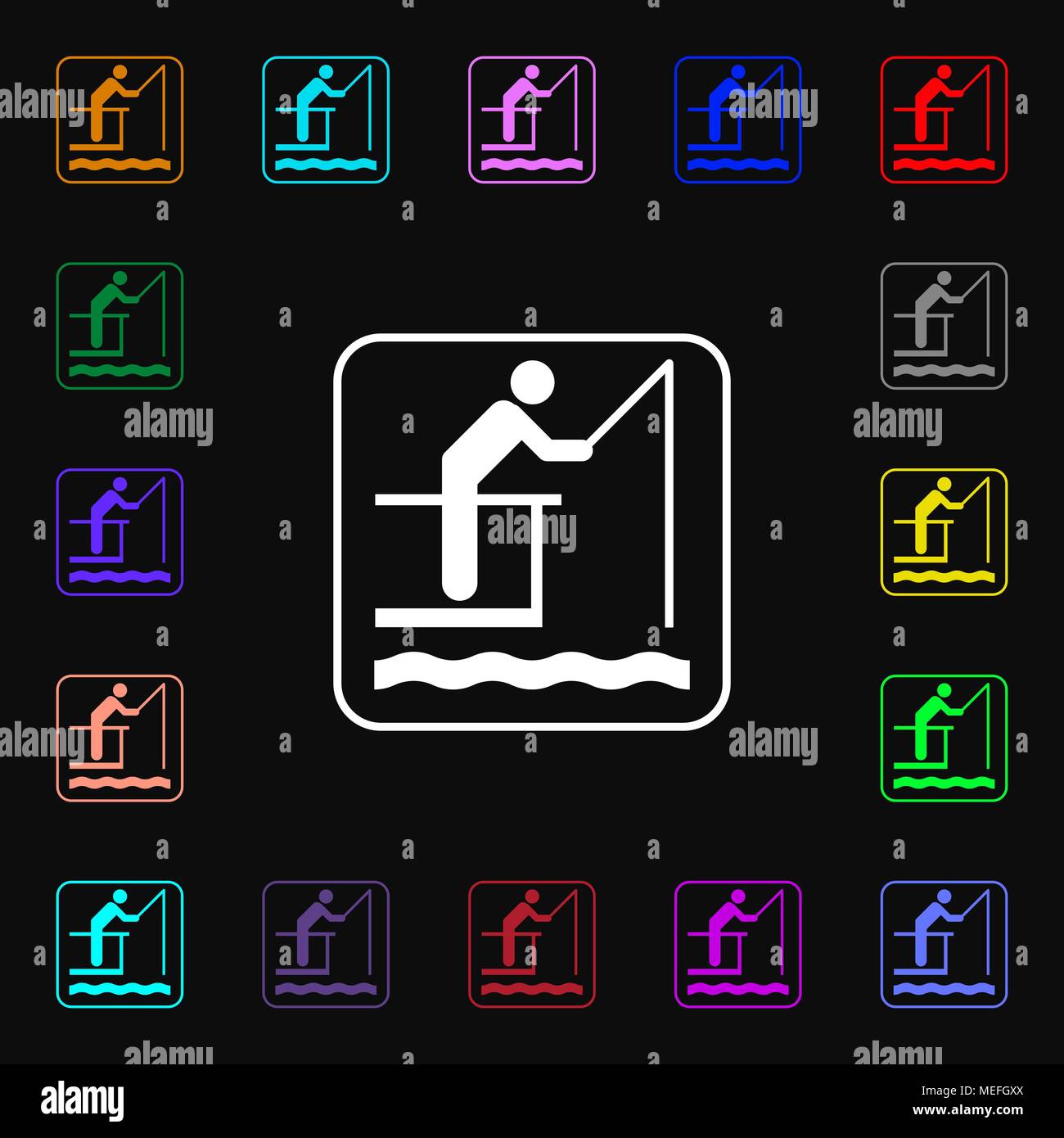 fishing icon sign. Lots of colorful symbols for your design. Vector